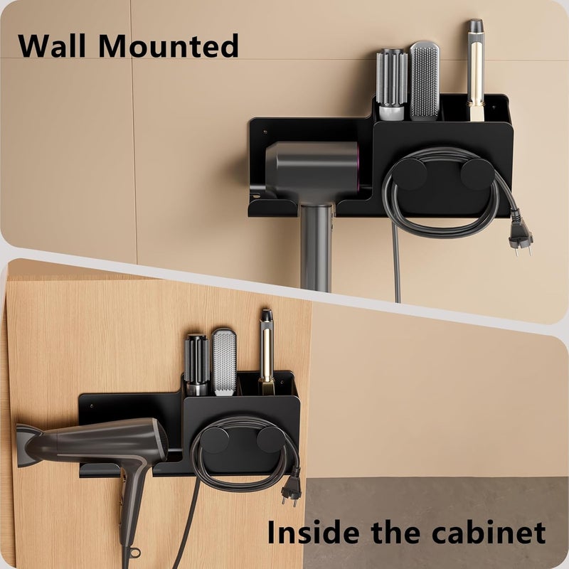 FEZHI Hair Dryer Holder,3-in-1 Hair Tool Organizer Heightened design with Plug&Cord Winding,Blow Dryer Holder Wall Mounted/Cabinet Door for Flat/Curling Irons Hair Straighteners (Black) - Image 4